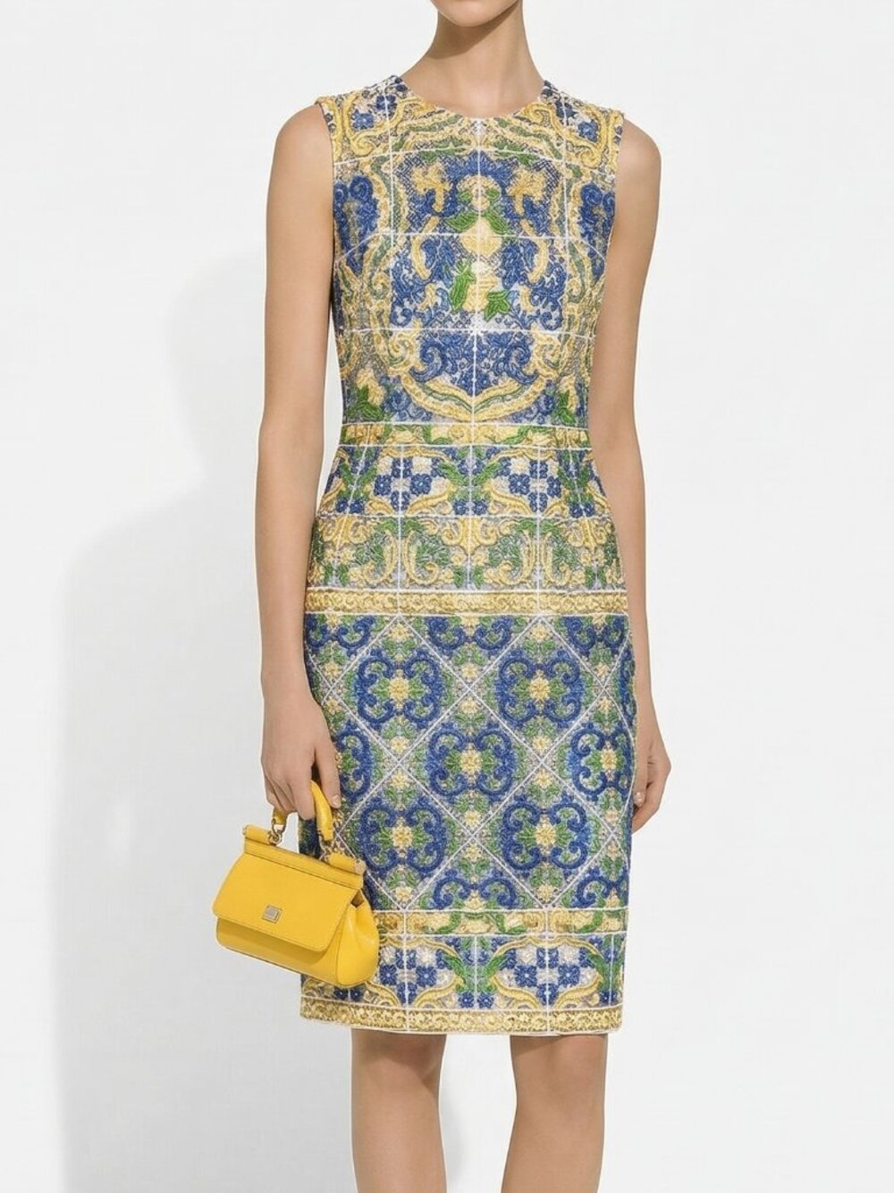 Dolce & Gabbana Majolica Guipure Lace Dress Blue Yellow Size IT 46 US 10 NEW NWT